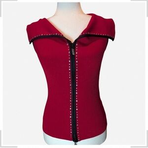Elegant Red Zippered Women's Blouse